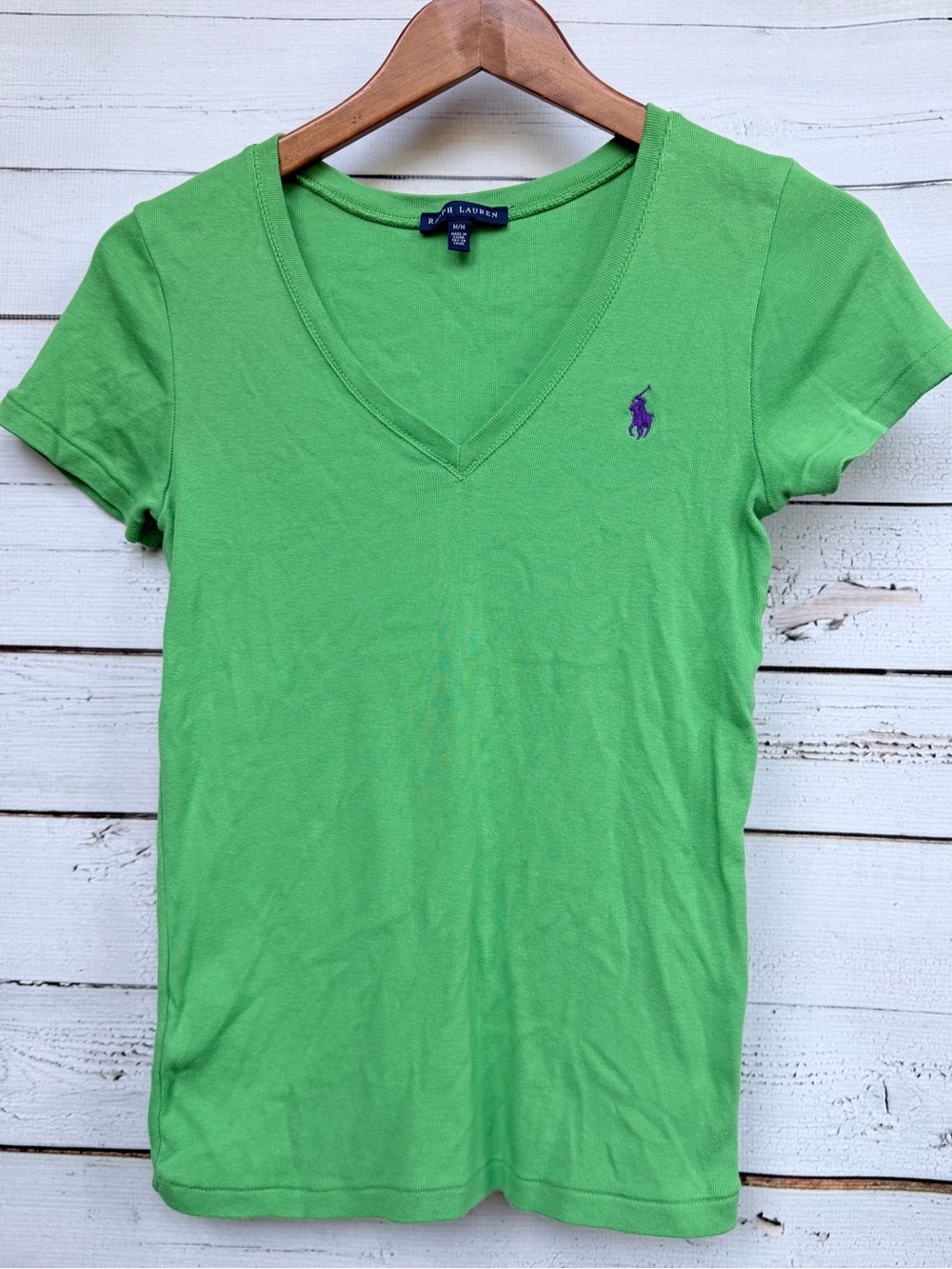 Ralph Lauren V Neck Short Sleeve Knit Tee Shirt Size Medium